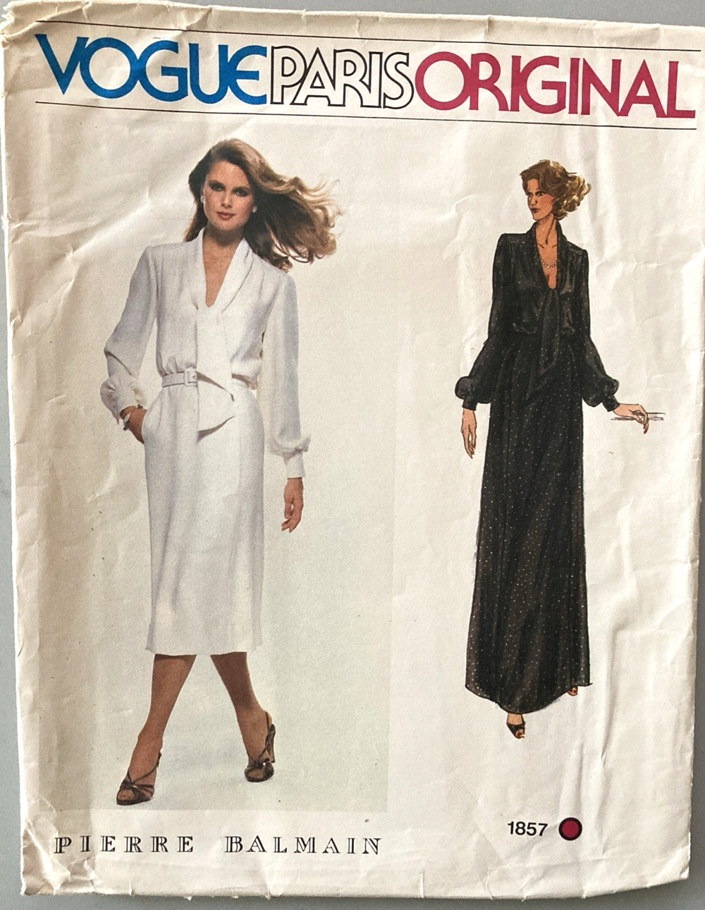 Vogue Paris Original Pierre Balmain 1857 Pattern Blouson Dress Sz 18 Uncut 80s